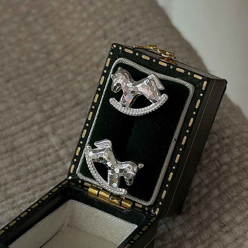 S925 Sterling Silver Vintage Pony Earrings CNC Textured Design