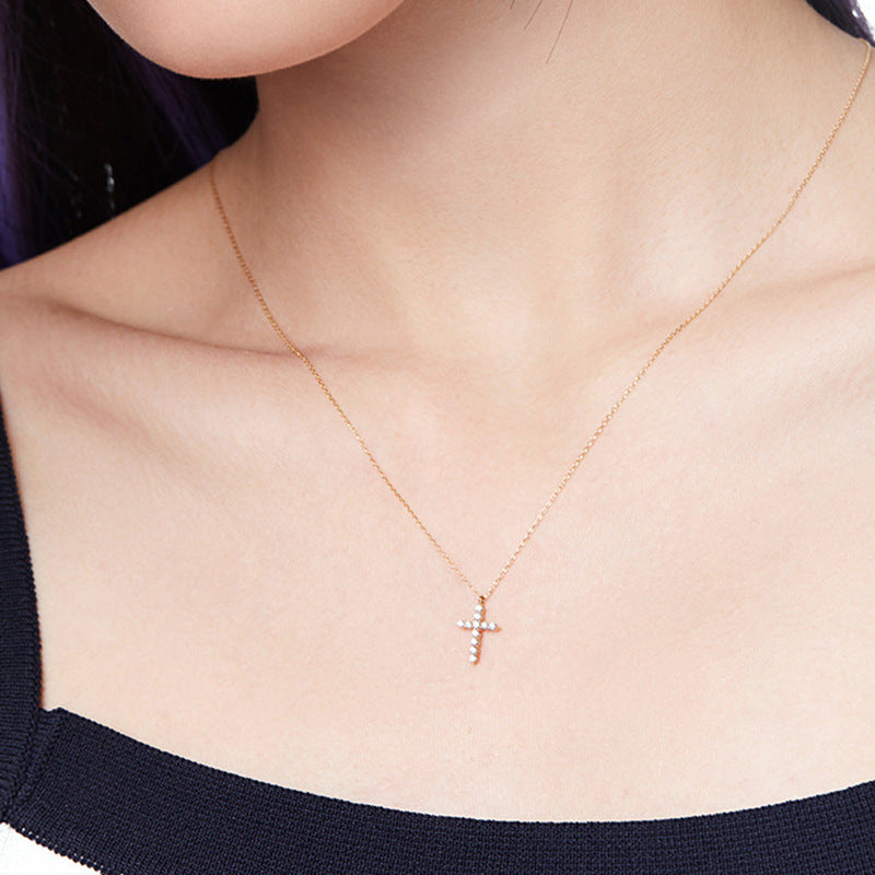 “Cross Radiance” S925 Sterling Silver Pave Cross Pendant Necklace