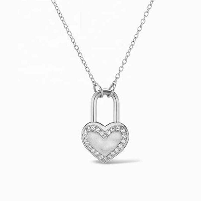 “Heart Lock” S925 Sterling Silver Zircon Heart Lock Pendant Necklace