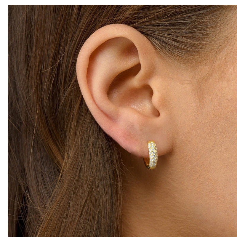 “Circle Stardust” S925 Sterling Silver Full-Pavé Zircon Hoop Earrings