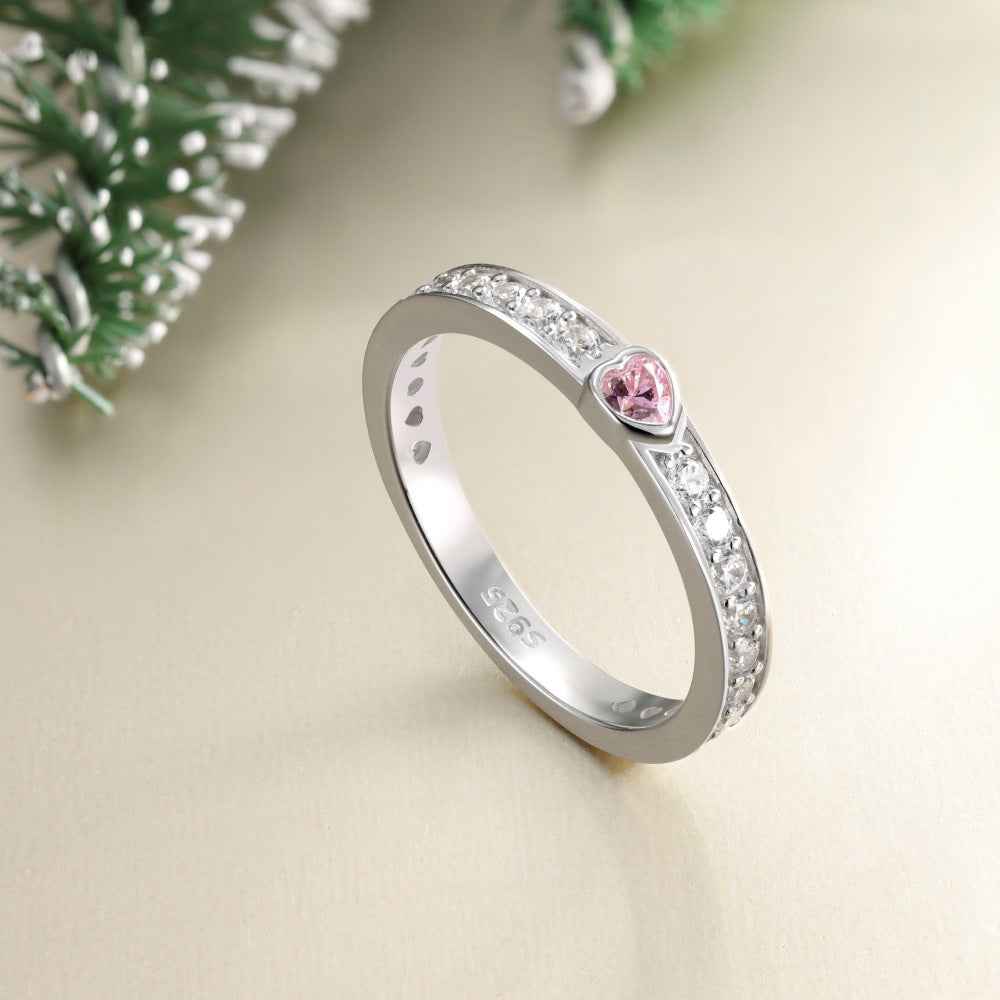 925 Sterling Silver Pink Heart Pavé Ring – Pink Promise