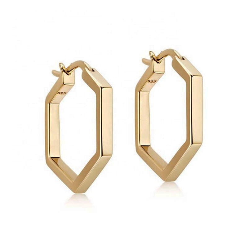 “Hexagon Muse” S925 Sterling Silver Minimalist Hexagon Hoop Earrings