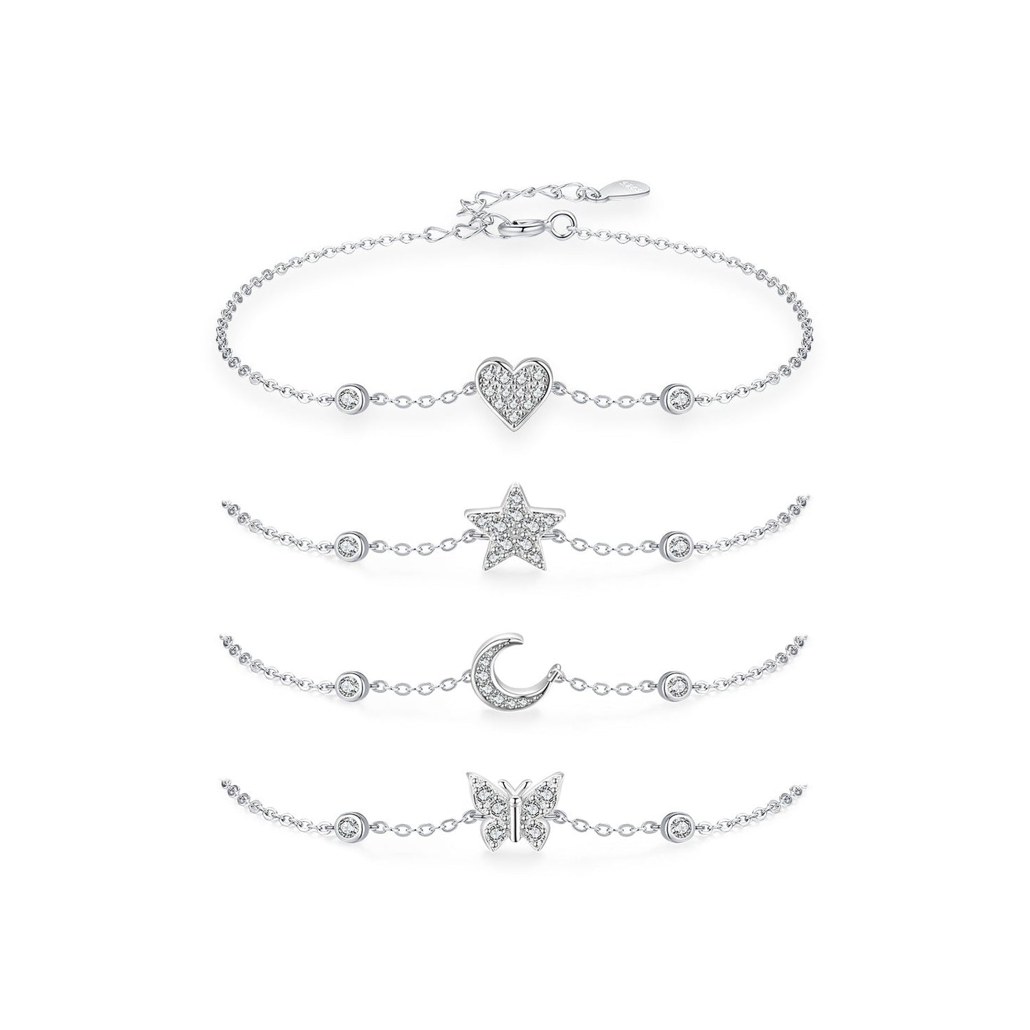Sweet Celeste 925 Sterling Silver Pavé Cubic Zirconia Charm Bracelet