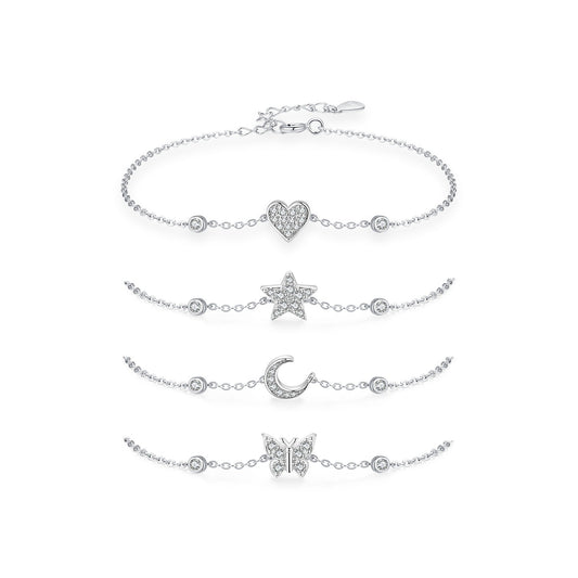 Sweet Celeste 925 Sterling Silver Pavé Cubic Zirconia Charm Bracelet