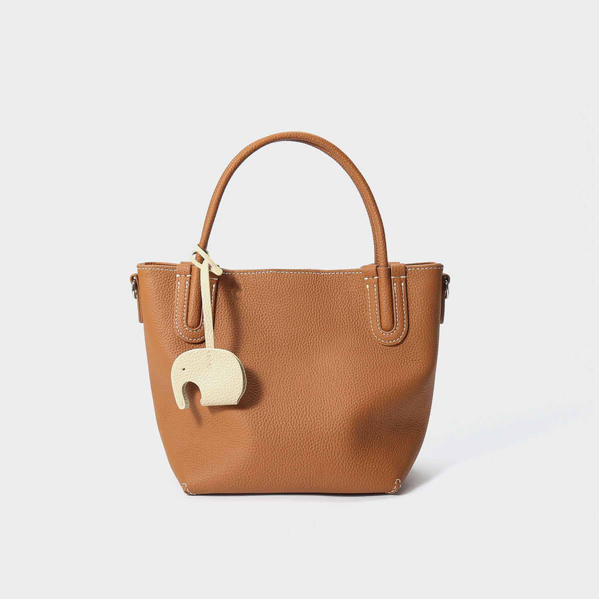 Women's Pebbled Cowhide Elephant Charm Mini Bucket Bag