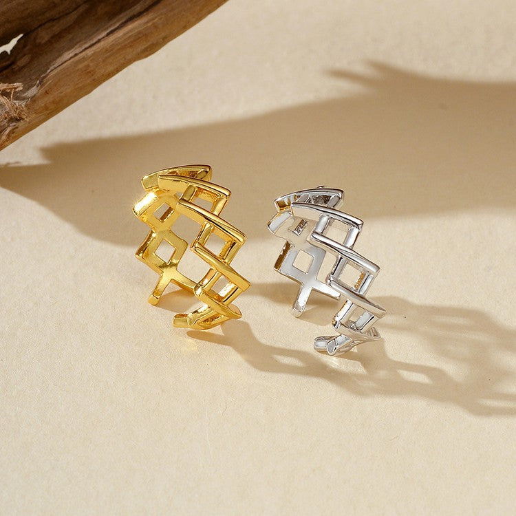 “Diamond Grid” S925 Sterling Silver Open Adjustable Lattice Ring