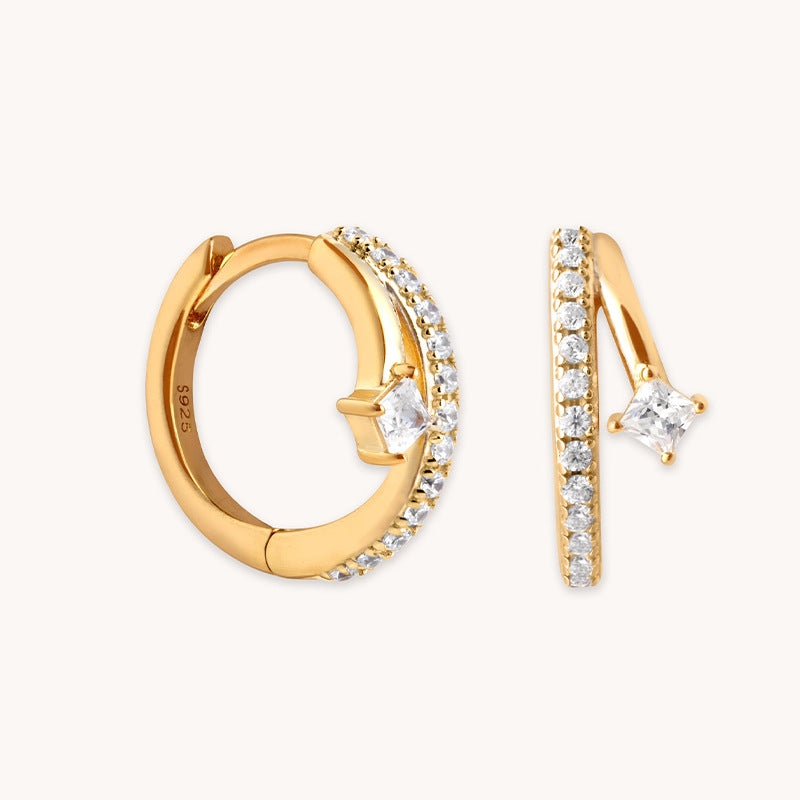 “Square Gleam” S925 Sterling Silver Square Zircon Hoop Earrings