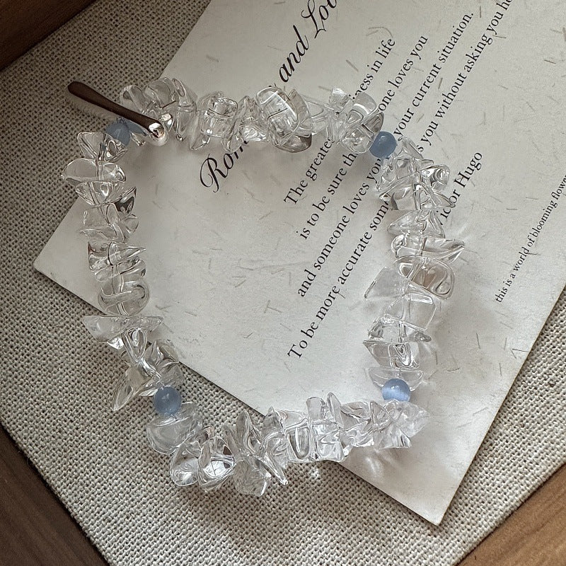 S925 Sterling Silver Moonlit Flow White Crystal Bracelet Irregular Bead Stretch Bracelet