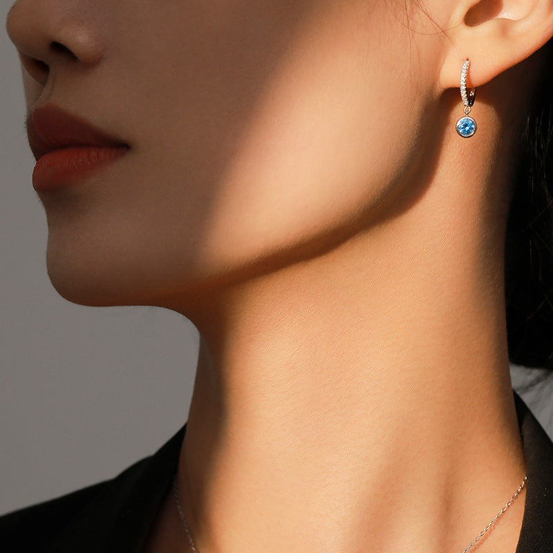 Azure Halo Blue Zircon Necklace and Huggie Earrings Set 925 Sterling Silver