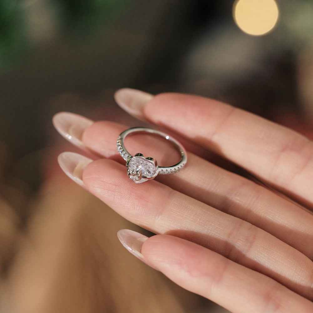 S925 Sterling Silver Ribbon Serenade Heart Bow Ring Heart CZ Gold Plated Ring