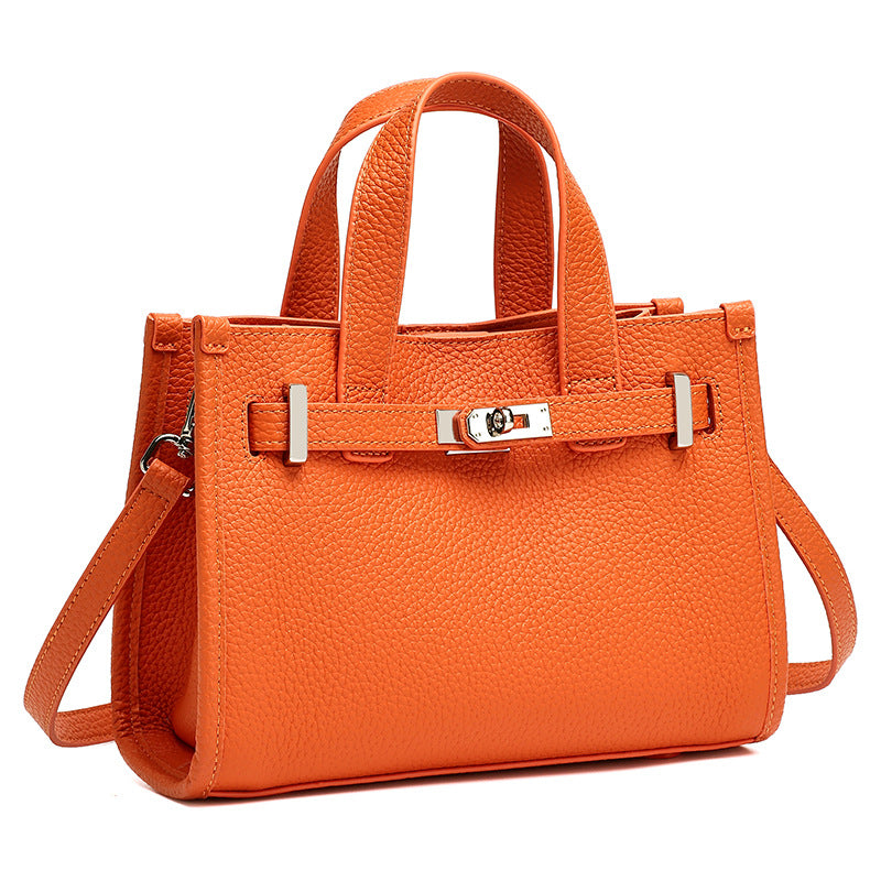Women's Pebbled Cowhide Kelly Bag with Metal Turn-Lock