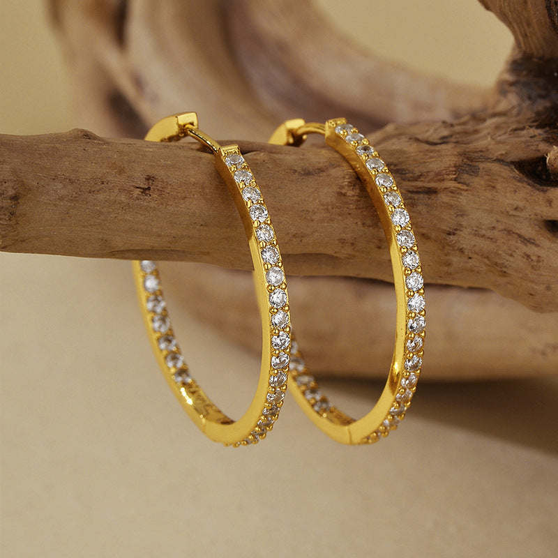 “Grand Halo” S925 Sterling Silver Full-Pavé Large Hoop Earrings