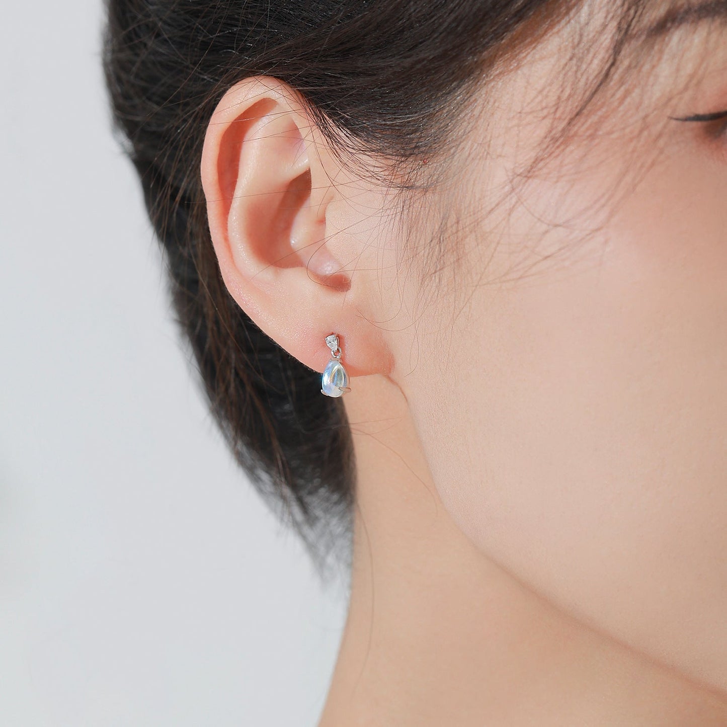 Luna Drop Teardrop Moonstone Necklace Earrings Set 925 Sterling Silver