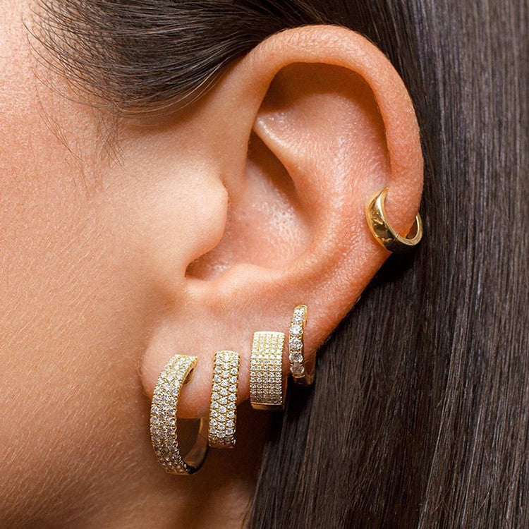 “Starlight Curve” S925 Sterling Silver Pavé C-Shaped Huggie Hoop Earrings