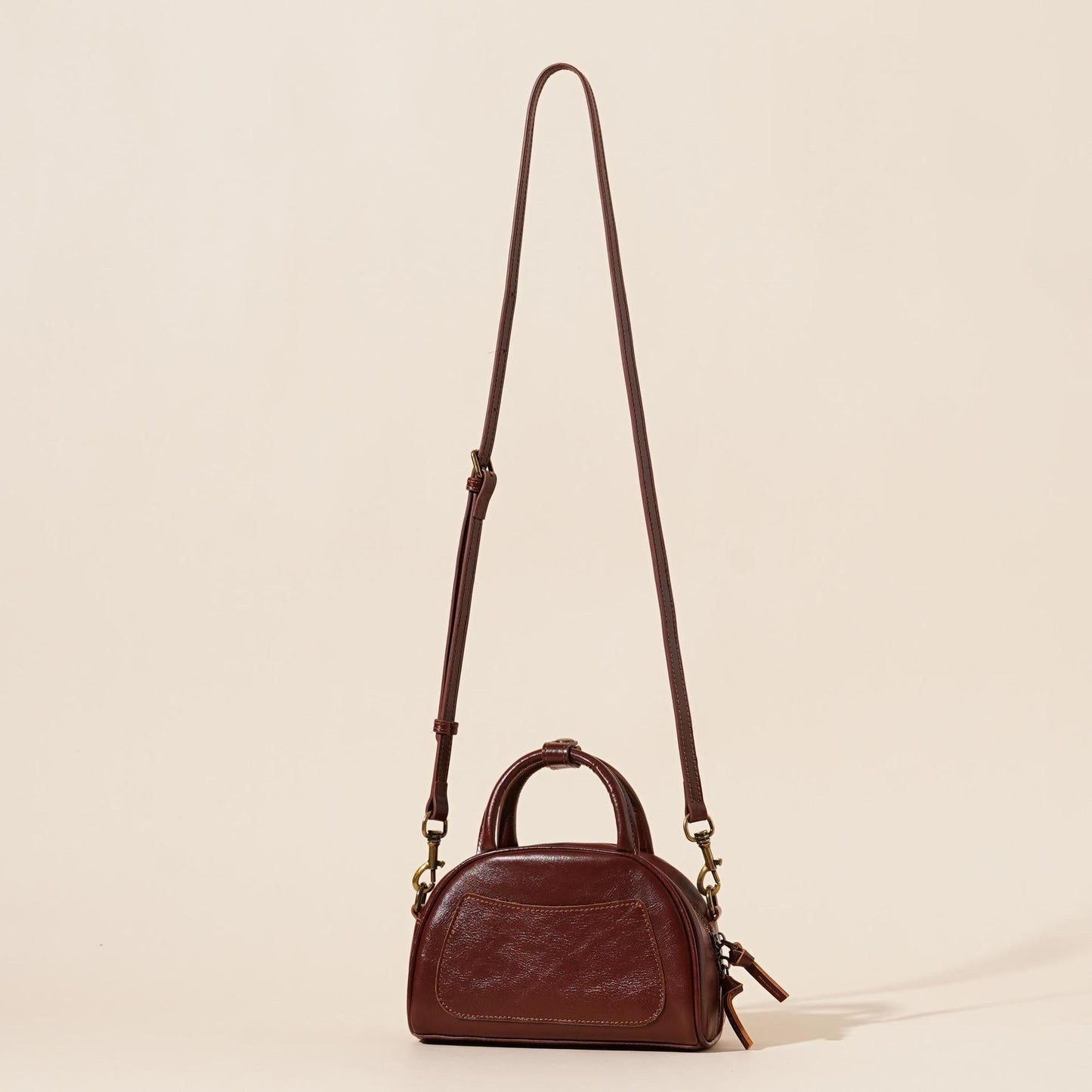 Women's Oil-Waxed Cowhide Mini Dome Boston Bag