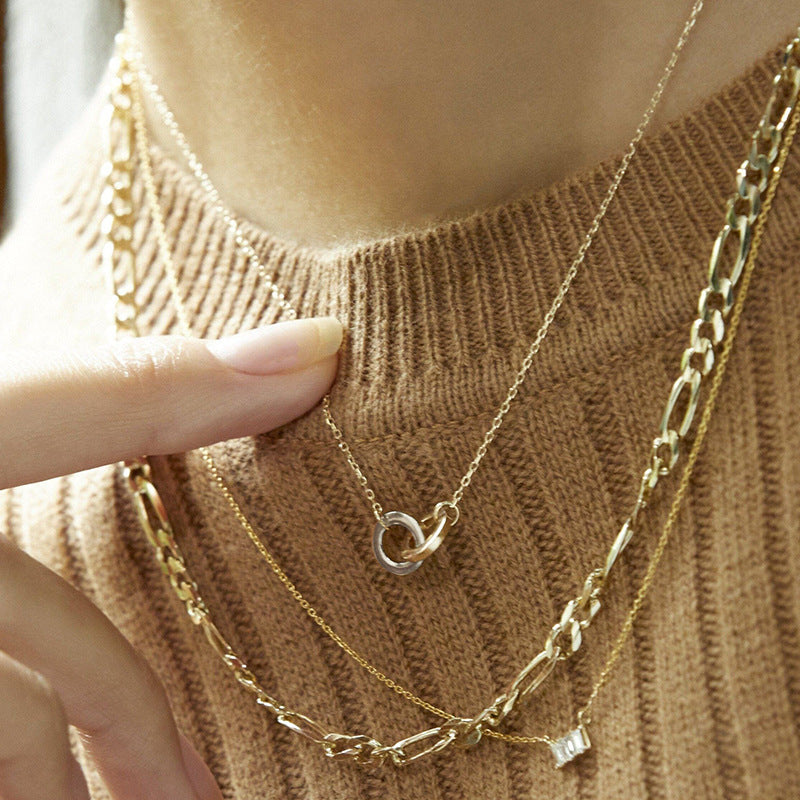 “Linked Orbit” S925 Sterling Silver Interlocking Circle Necklace