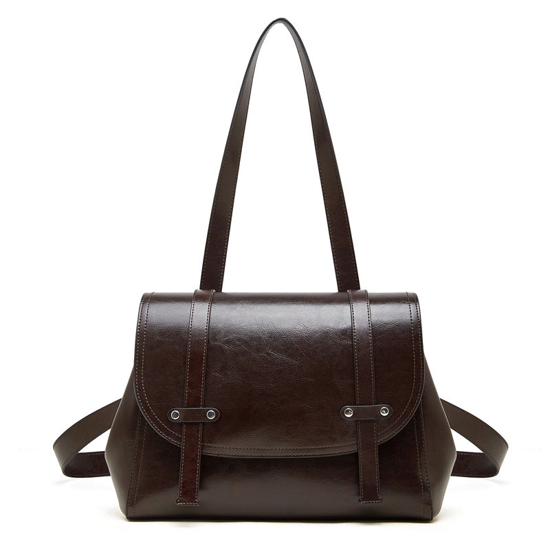 Women's Oil-Waxed Cowhide Convertible Flap Backpack