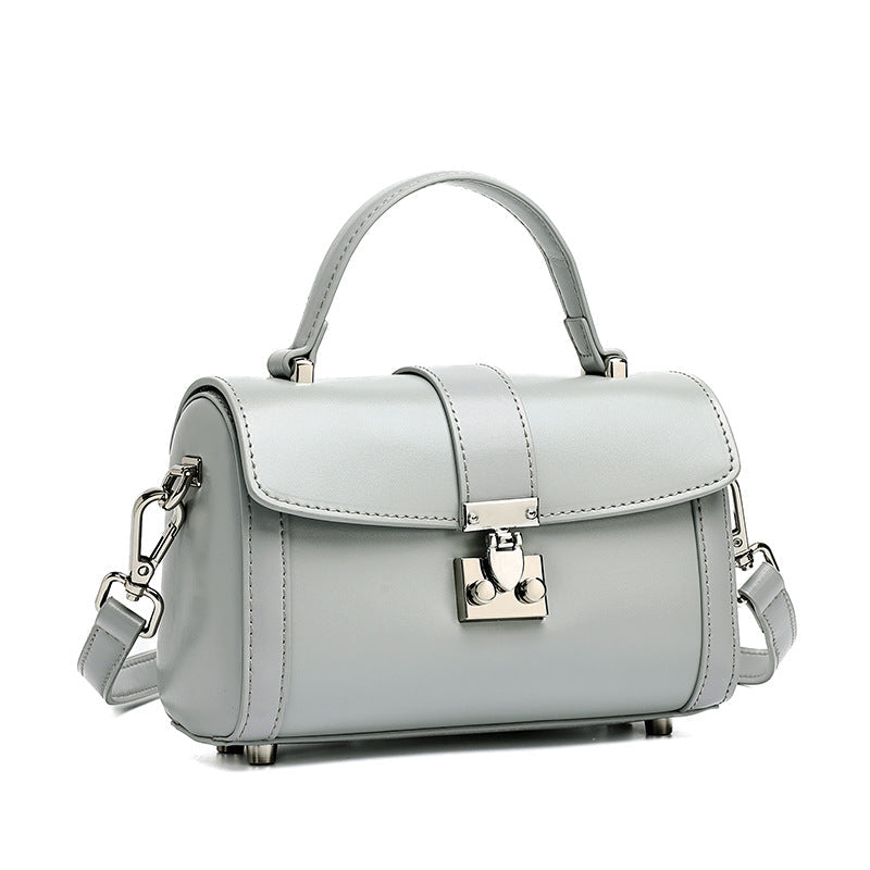 Women's Genuine Leather Cylinder Box Bag with Push Lock