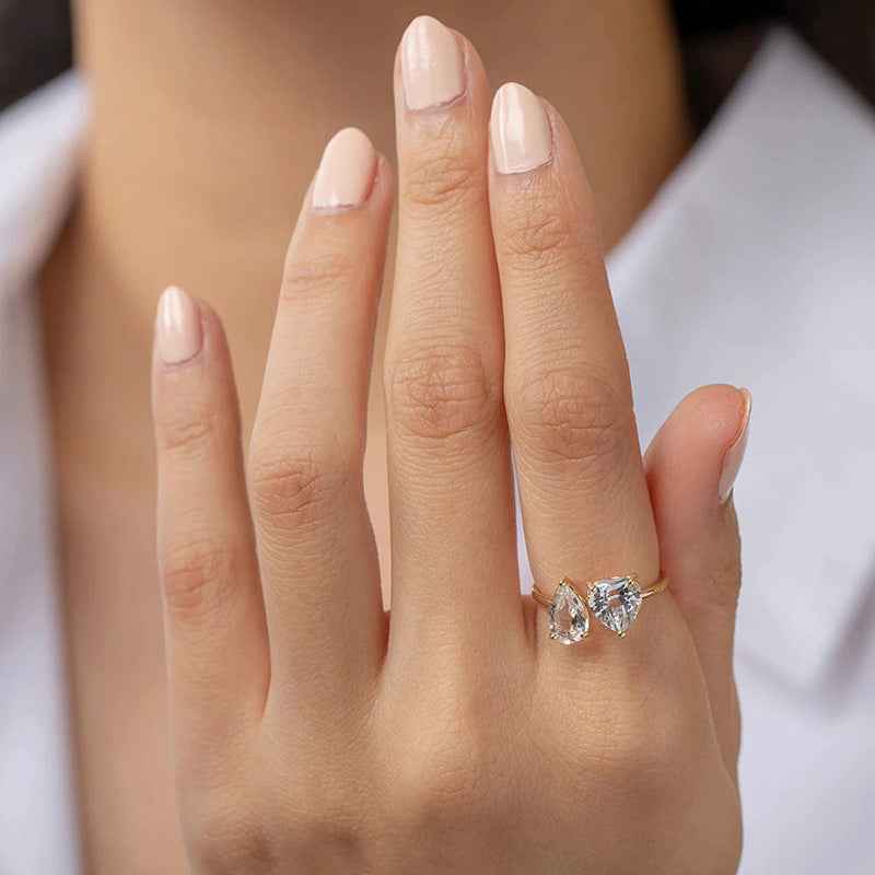 925 Sterling Silver Sparkling Embrace Pear & Heart Zircon Adjustable Ring 18K Gold Platinum Vermeil