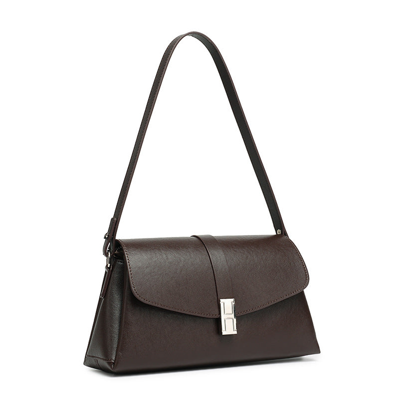 Women's Full-Grain Cowhide H-Buckle Flap Shoulder Bag