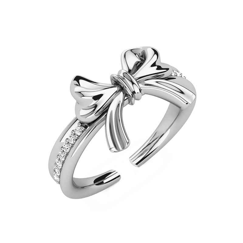925 Sterling Silver Grace Bow Pavé Ribbon Ring Gold Platinum Plated