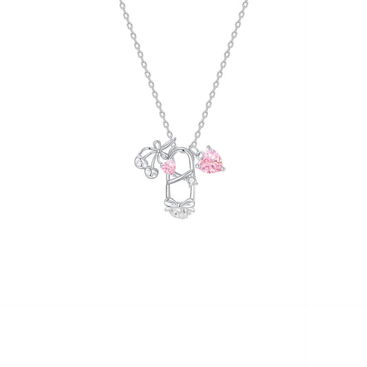 Ballet Whimsy Pink Crystal Ballet Shoe Necklace S925 Sterling Silver