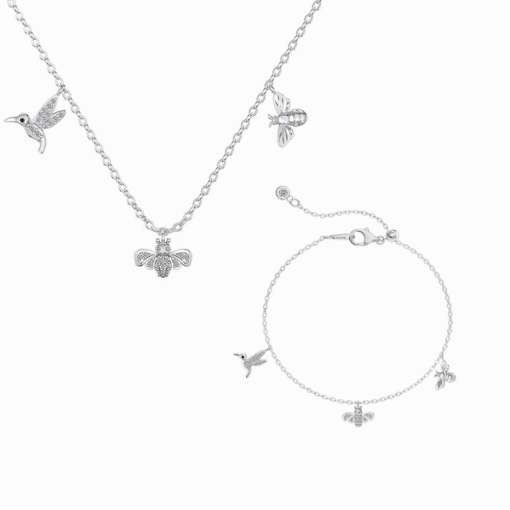 “Firefly Hummingbird” S925 Sterling Silver Zircon Necklace & Bracelet Set