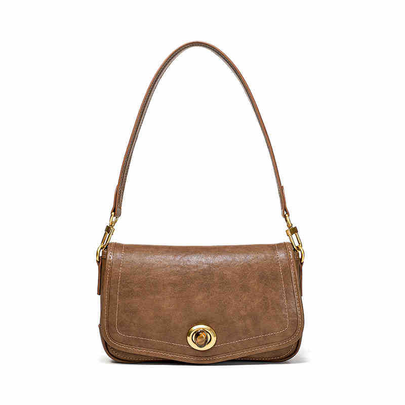 Women's Washed Cowhide Turn-Lock Flap Crossbody Bag