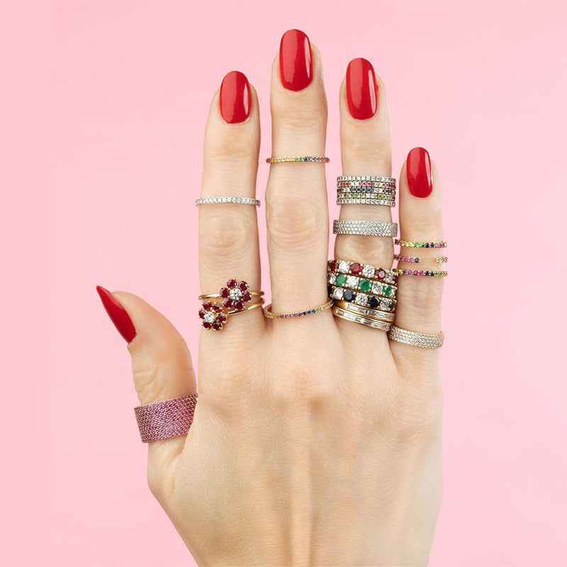 Ruby Bloom S925 Sterling Silver Red Stone Floral Two-Tone Ring