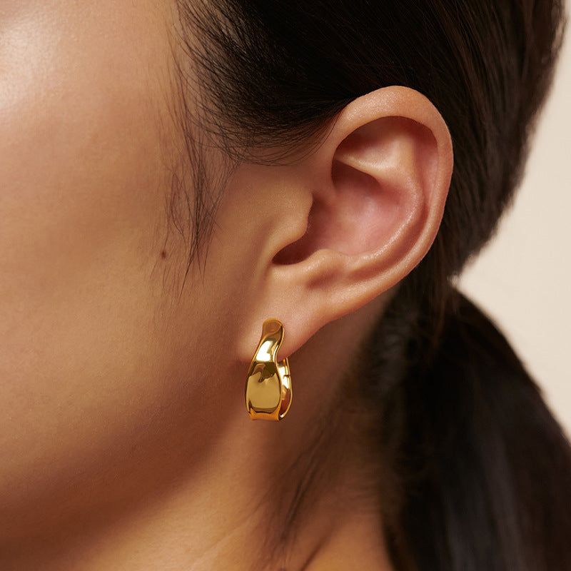 “Asymmetric Orbit” S925 Sterling Silver Geometric Hoop Earrings