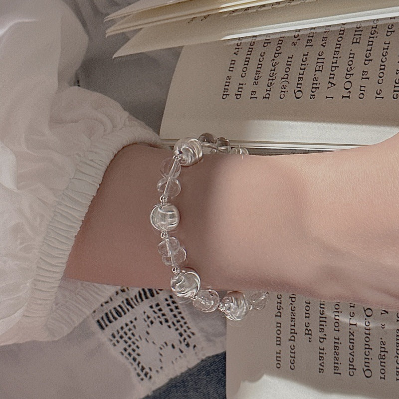 925 Sterling Silver Mystic Cat Eye Bracelet Crystal Bead Elastic Bracelet