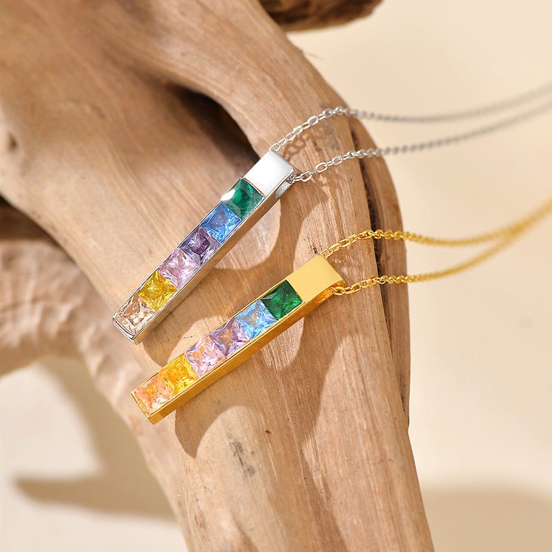 “Colorline” S925 Sterling Silver Multicolor Geometric Necklace