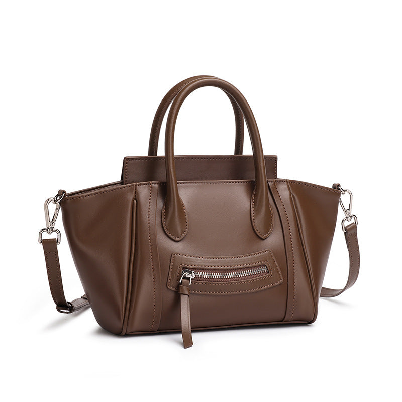 Women's Soft Cowhide Winged Flap Satchel with Adjustable Strap