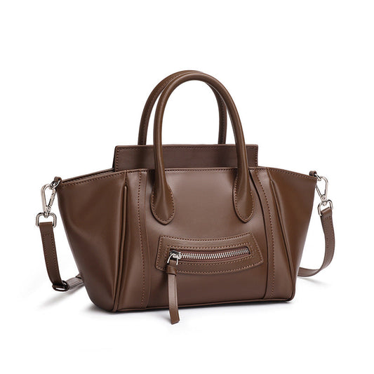 Women's Soft Cowhide Winged Flap Satchel with Adjustable Strap
