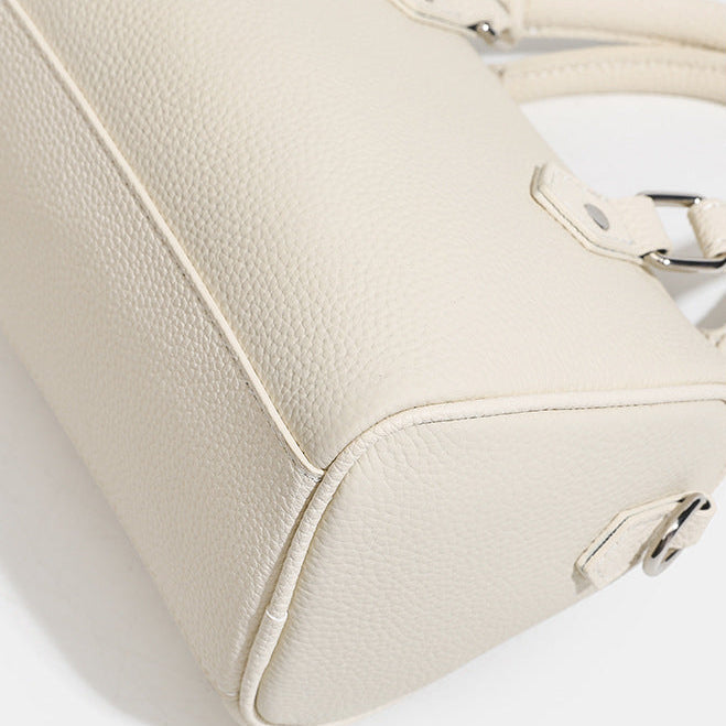 Women's Pebbled Cowhide Boston Barrel Bag with Detachable Strap