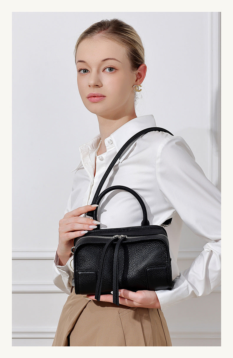Women's Pebbled Cowhide Boston Bag with Detachable Straps