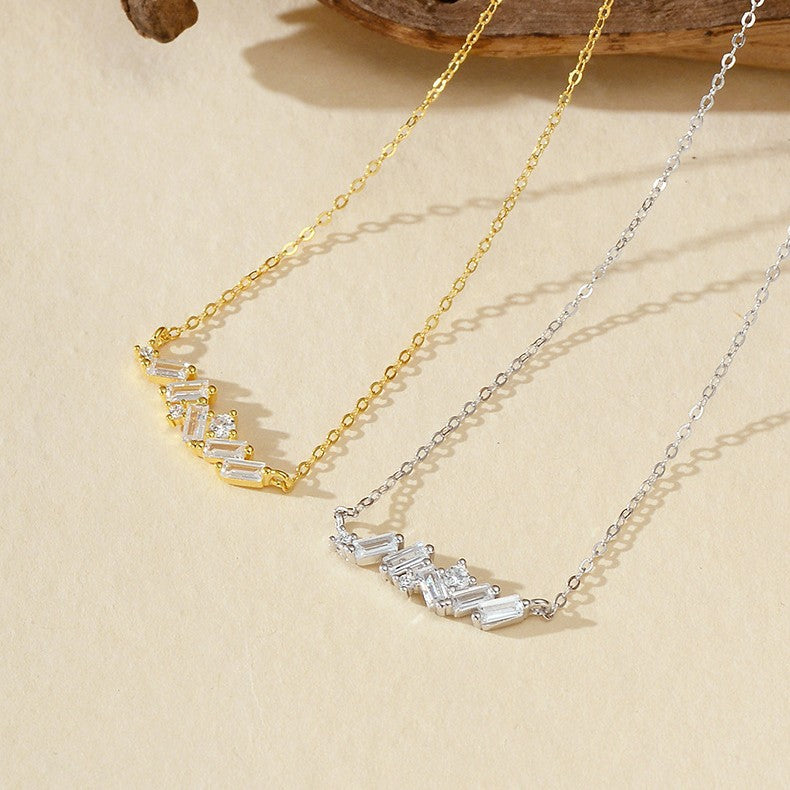 “Quadra Eclat” S925 Sterling Silver Zircon Geometric Necklace