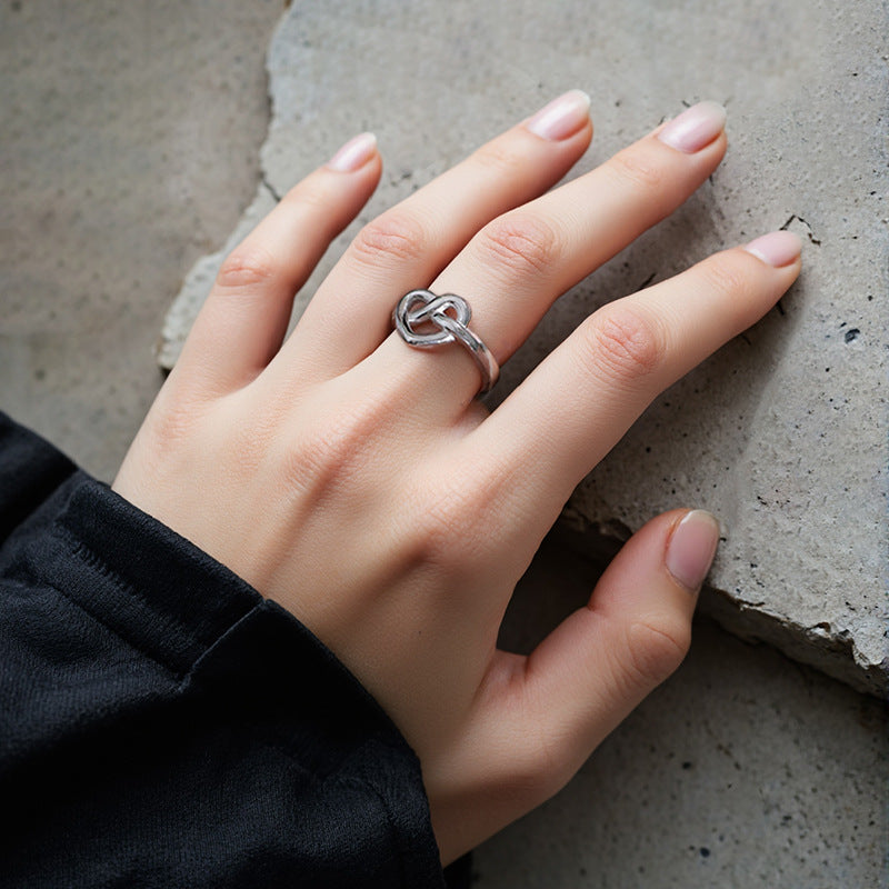 “Intertwined Hearts” S925 Sterling Silver Open Heart Ring