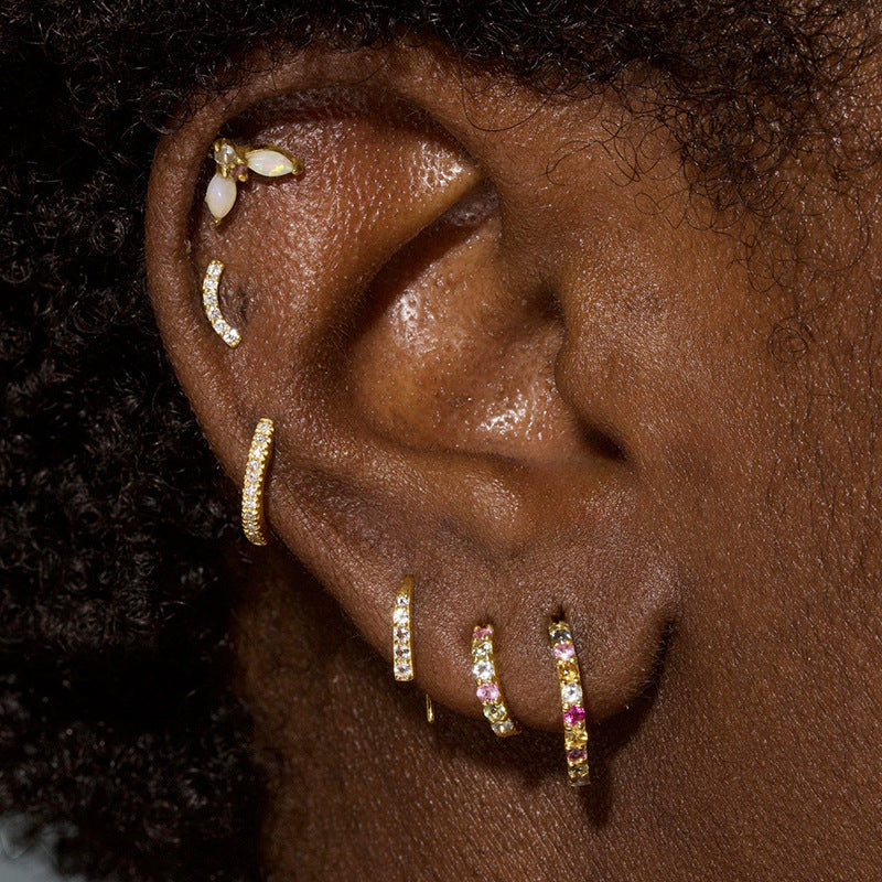 “Prismatic Gleam” S925 Sterling Silver Multicolor Zircon Huggie Hoop Earrings