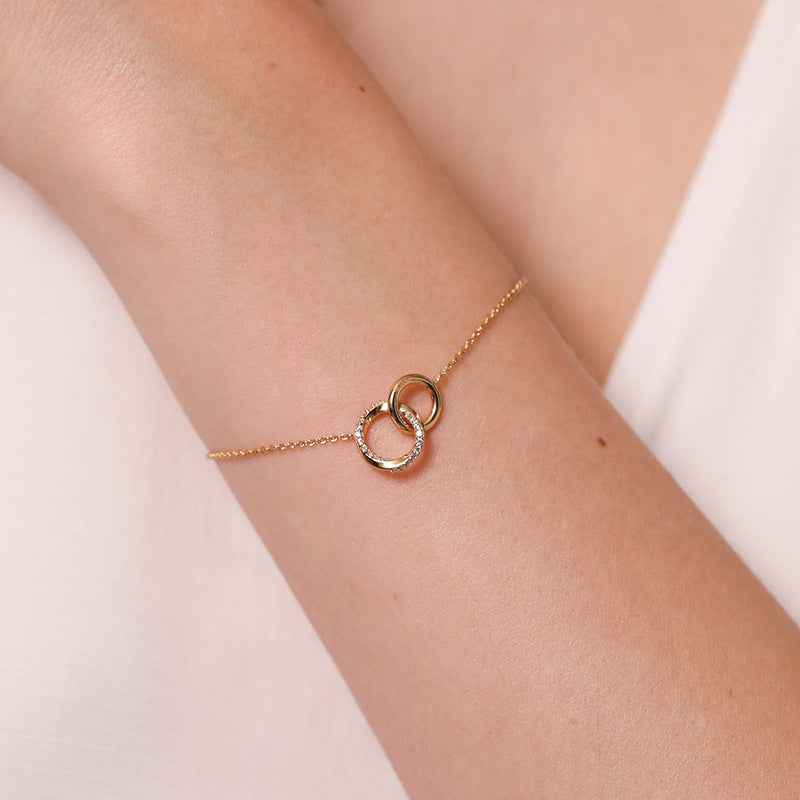 Circle Glow S925 Silver Zircon Double Ring Chain Bracelet
