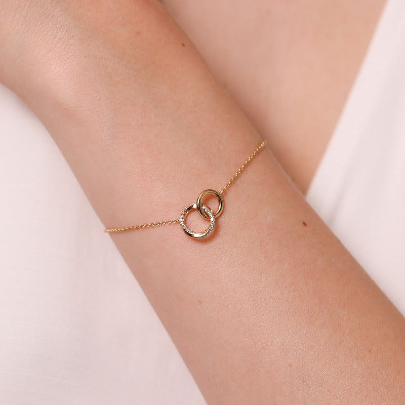“Double Halo” S925 Sterling Silver Two-Tone Double-Circle Zircon Bracelet