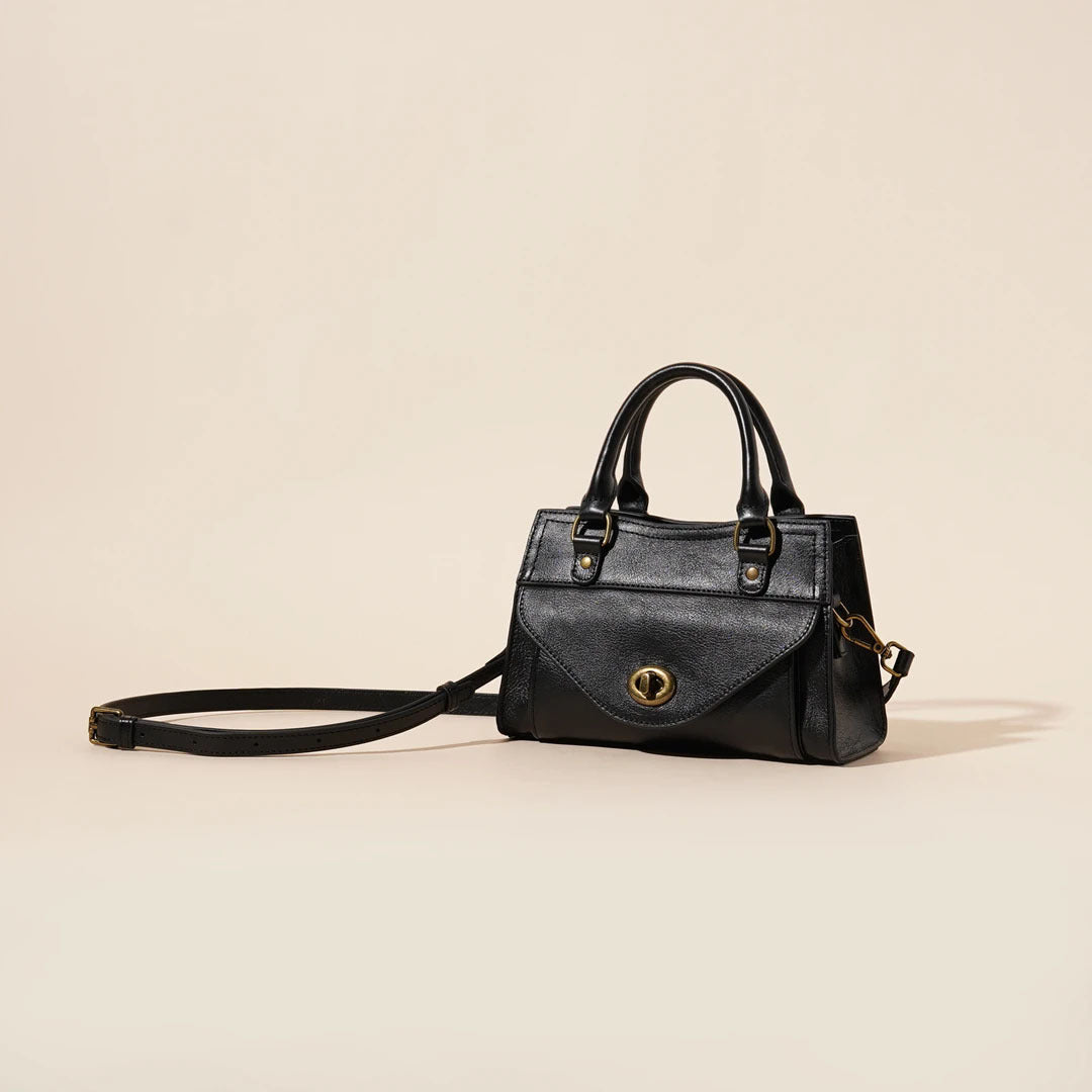Women's Oil-Waxed Cowhide Turnlock Mini Top Handle Bag