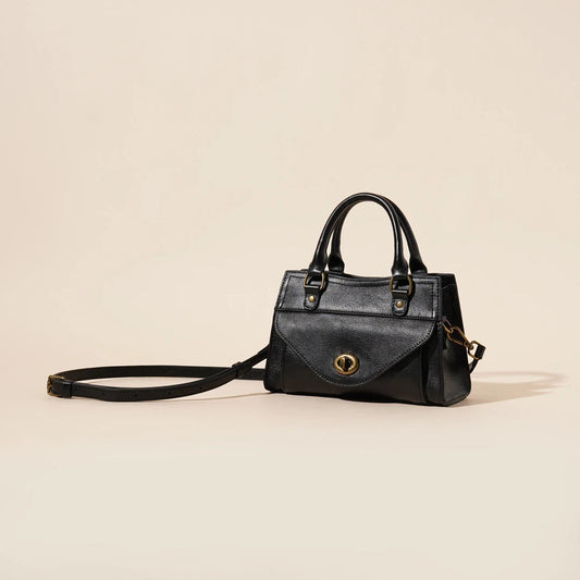 Women's Oil-Waxed Cowhide Turnlock Mini Top Handle Bag