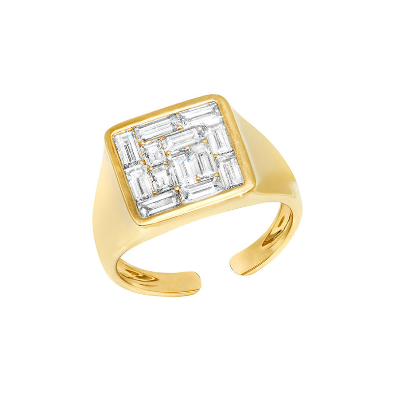 “Crystal Frame” S925 Sterling Silver Open Adjustable Rectangular Zircon Ring