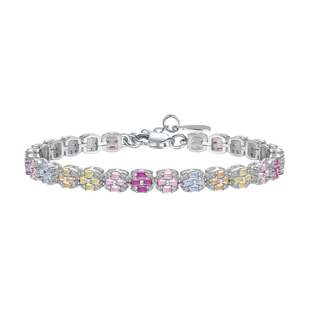 “Dopamine Bloom” S925 Sterling Silver Colorful Heart & Floral Bracelet