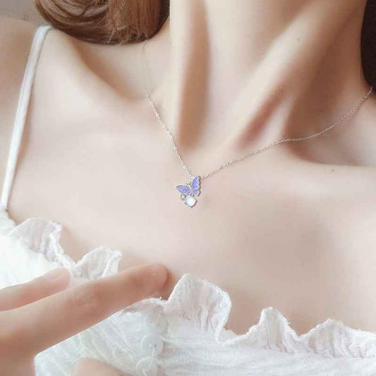Butterfly Dream Glass Bead Butterfly Necklace 925 Sterling Silver