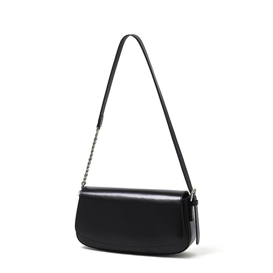 Women's Soft Cowhide Baguette Saddle Bag with Chain Strap
