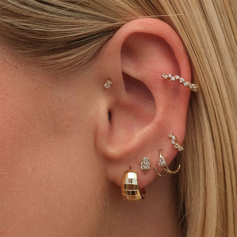 “Checkered Muse” S925 Sterling Silver Checkered Hoop Earrings