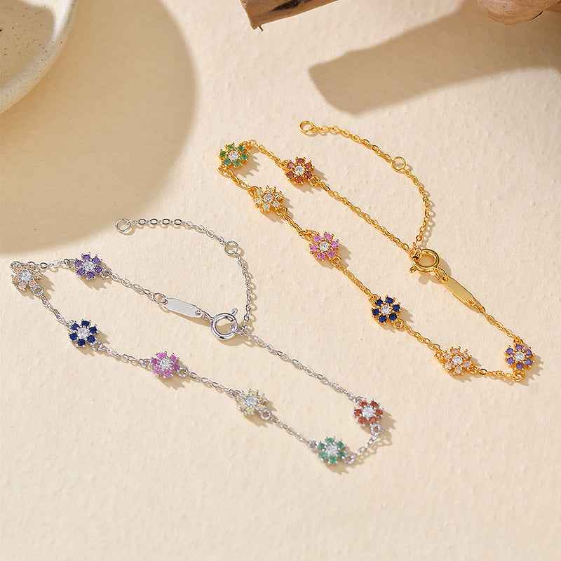 925 Sterling Silver Summer Bloom Colorful Flower Bracelet Gold Platinum Plated