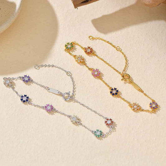 925 Sterling Silver Summer Bloom Colorful Flower Bracelet Gold Platinum Plated